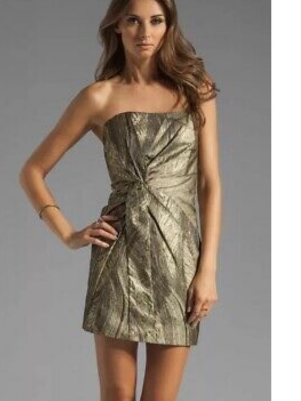 NWT HAUTE HIPPIE METALLIC SIDEZIP STRAPLESS DRESS BLACK/GOLD $495